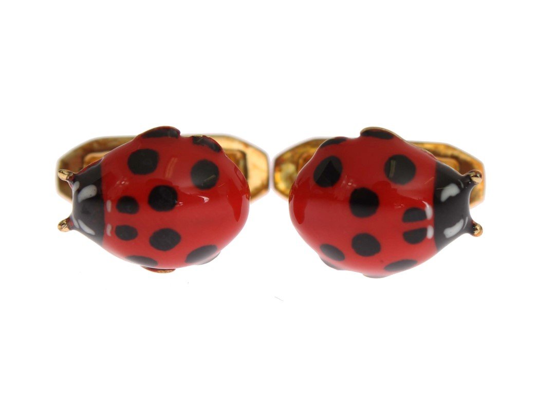 Red Ladybug Gold Brass Cufflinks