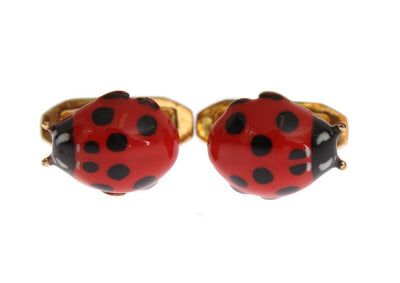 Red Ladybug Gold Brass Cufflinks