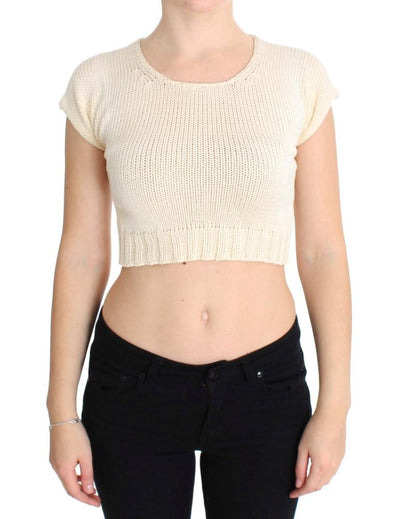 Beige Cotton Blend Knitted Sleeveless Sweater