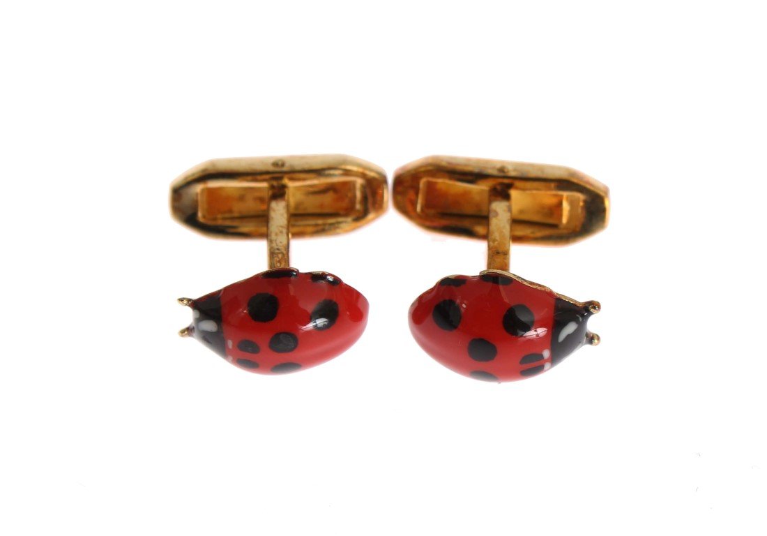 Red Ladybug Gold Brass Cufflinks