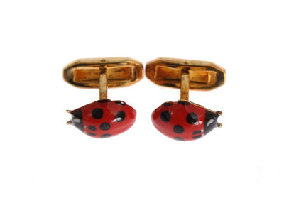 Red Ladybug Gold Brass Cufflinks