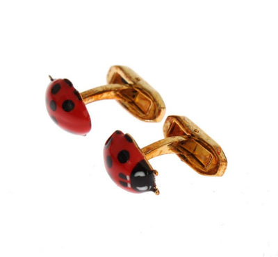 Red Ladybug Gold Brass Cufflinks