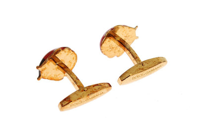Red Ladybug Gold Brass Cufflinks