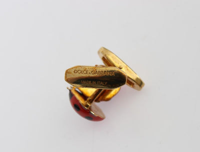 Red Ladybug Gold Brass Cufflinks