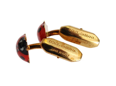 Red Ladybug Gold Brass Cufflinks