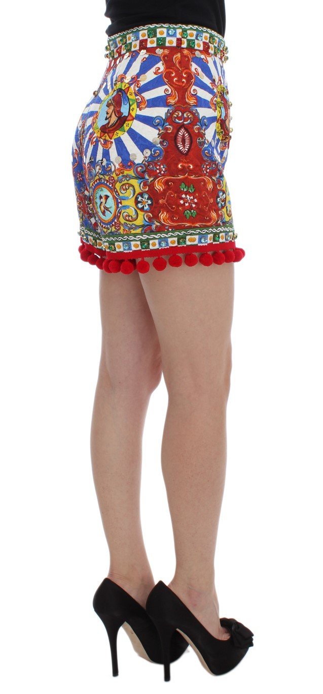 Multicolor Carretto Crystal Pom Pom Mini Shorts