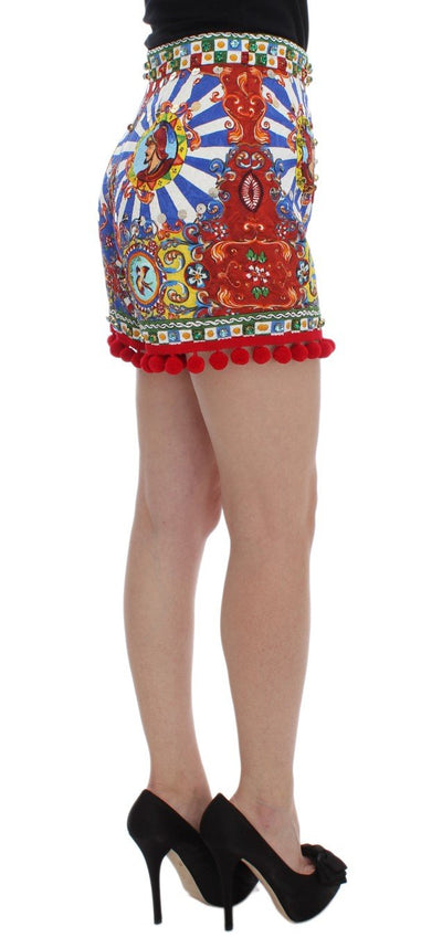 Multicolor Carretto Crystal Pom Pom Mini Shorts