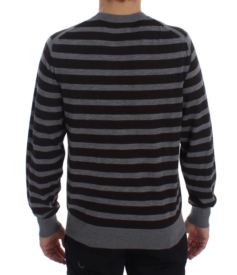 Brown Gray Striped Cashmere Pullover Sweater