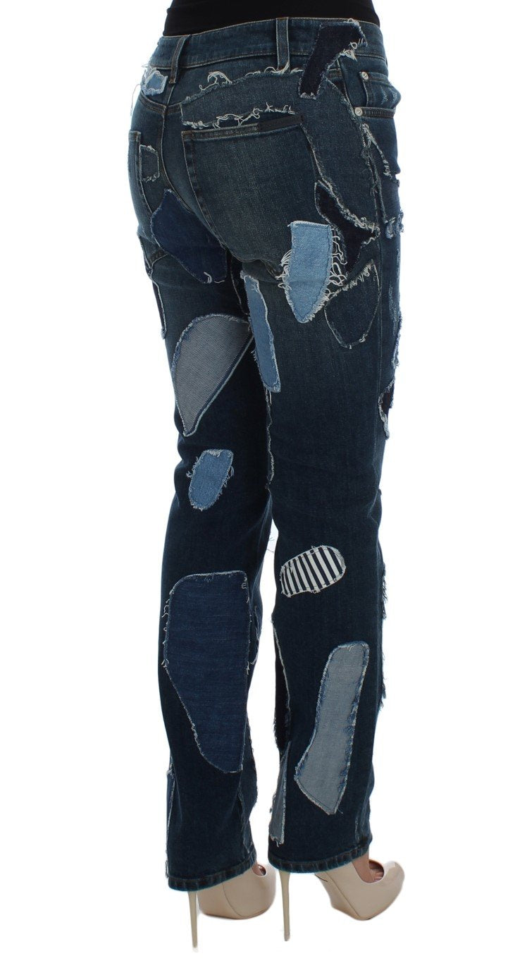 Blue Cotton Stretch Patchwork Denim Jeans