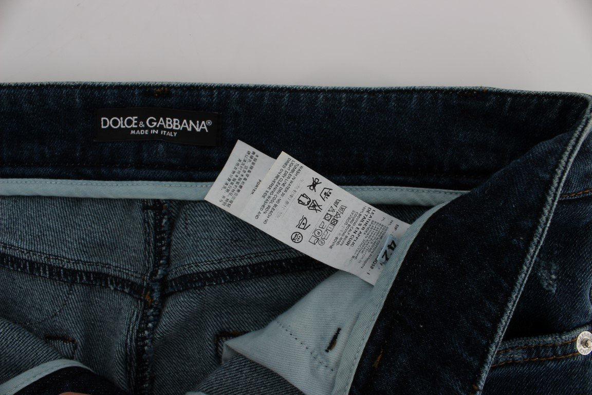 Blue Cotton Stretch Patchwork Denim Jeans
