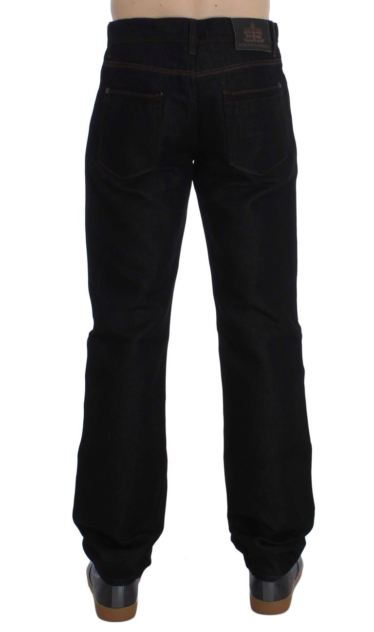 Blue Cotton Silk Denim Straight Fit Jeans