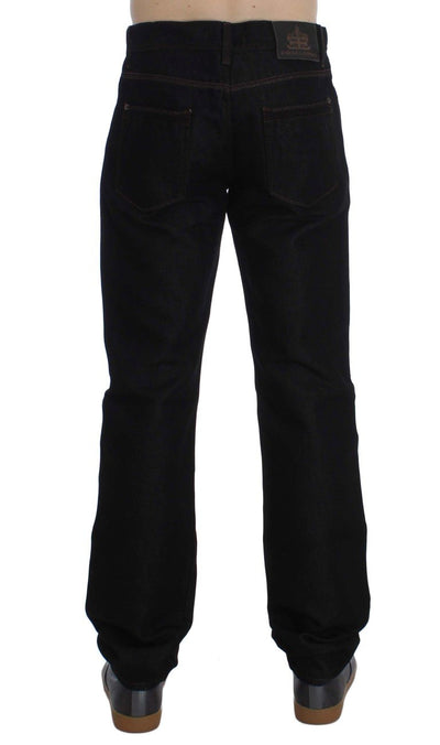 Blue Cotton Silk Denim Straight Fit Jeans