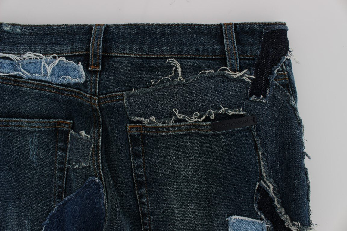 Blue Cotton Stretch Patchwork Denim Jeans