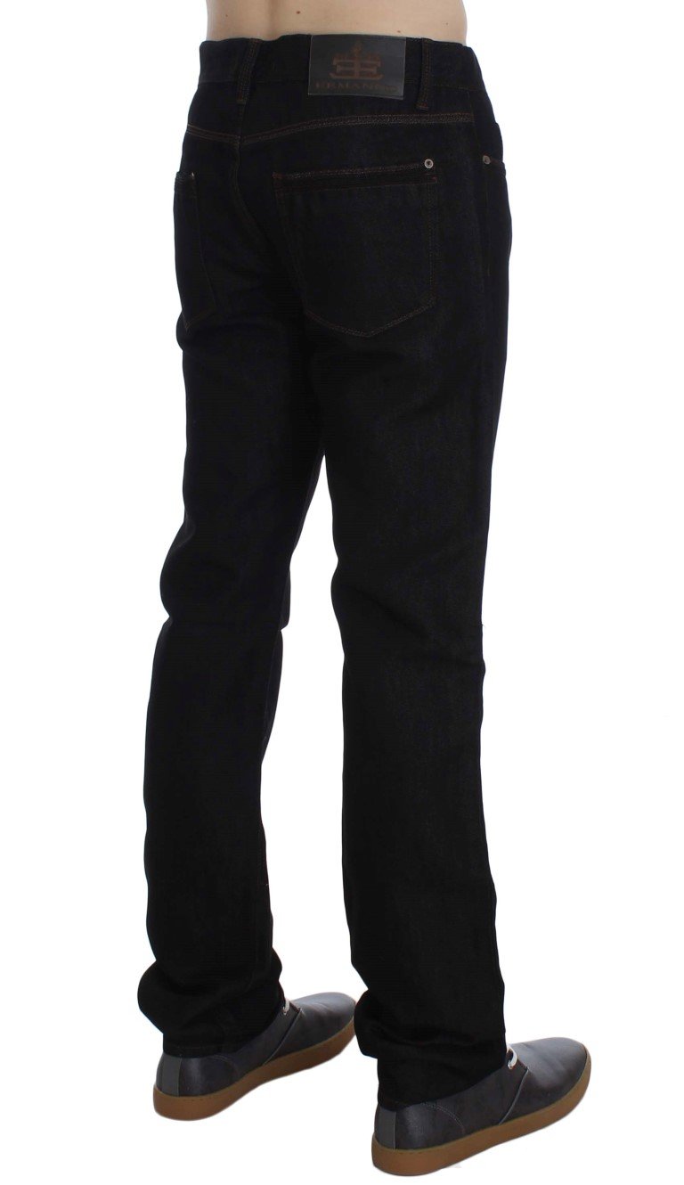 Blue Cotton Silk Denim Straight Fit Jeans