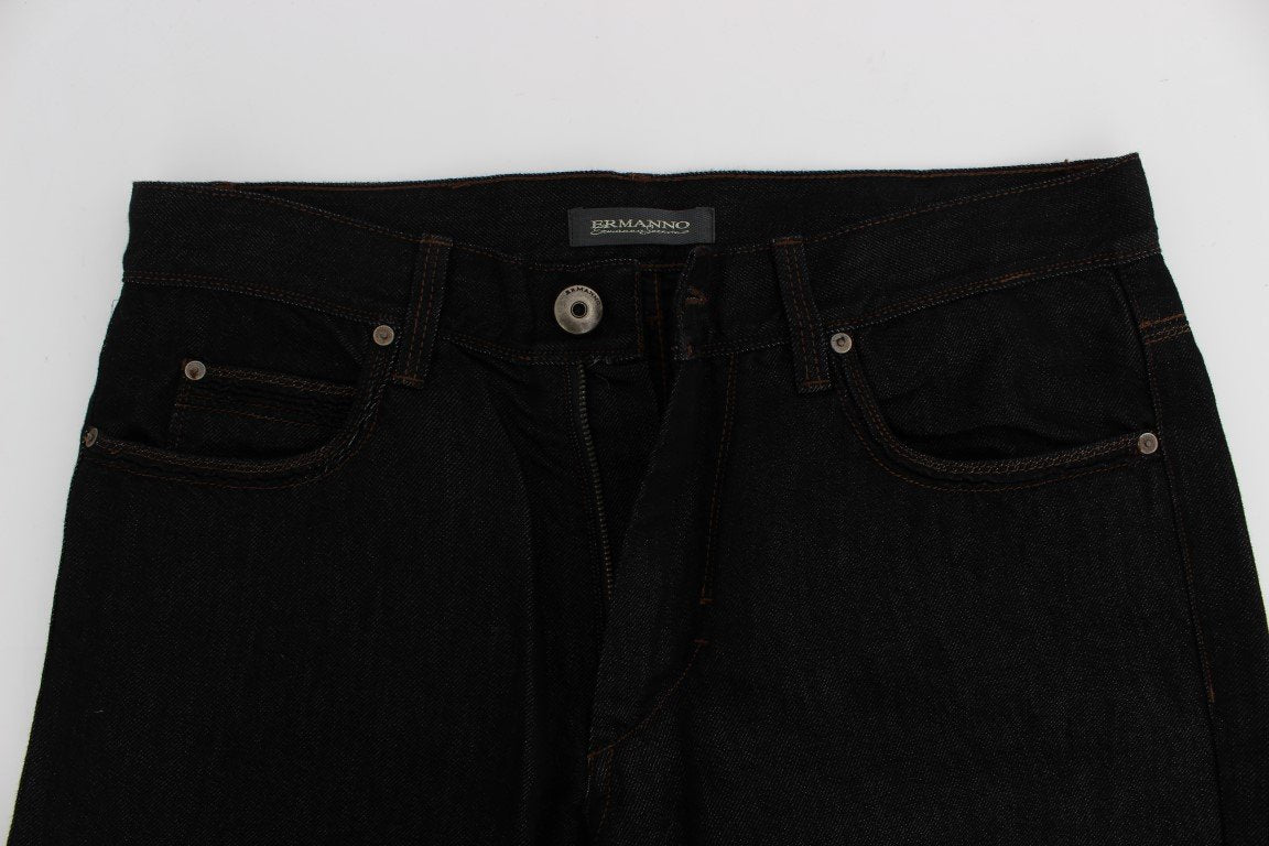 Blue Cotton Silk Denim Straight Fit Jeans