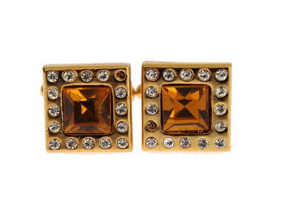 Clear Orange Crystal Gold Brass Cufflinks