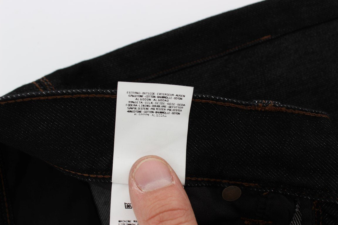 Blue Cotton Silk Denim Straight Fit Jeans