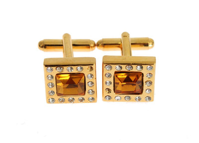 Clear Orange Crystal Gold Brass Cufflinks