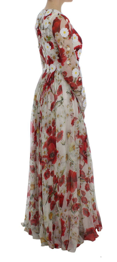 Roses Silk Applique Long Maxi Gown Dress