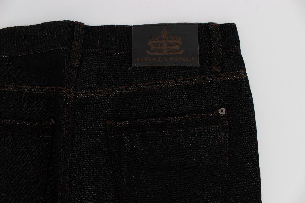 Blue Cotton Silk Denim Straight Fit Jeans