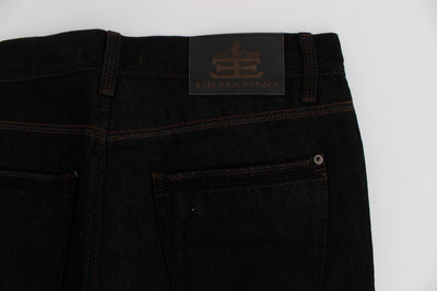 Blue Cotton Silk Denim Straight Fit Jeans
