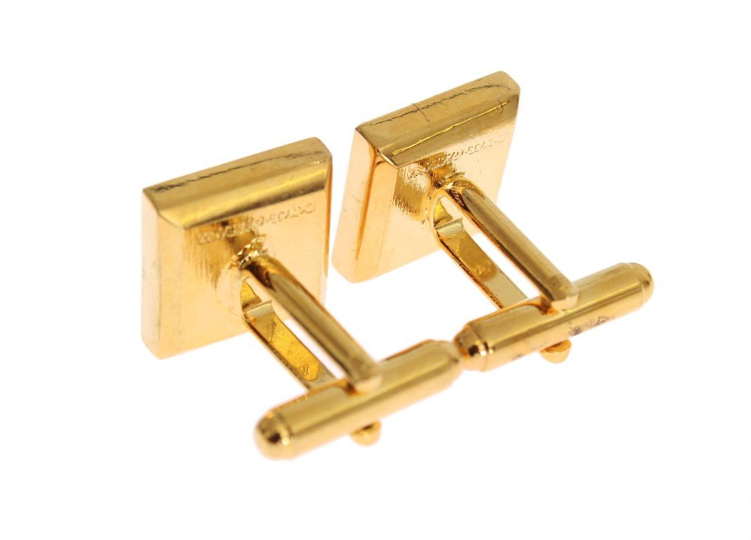 Clear Orange Crystal Gold Brass Cufflinks