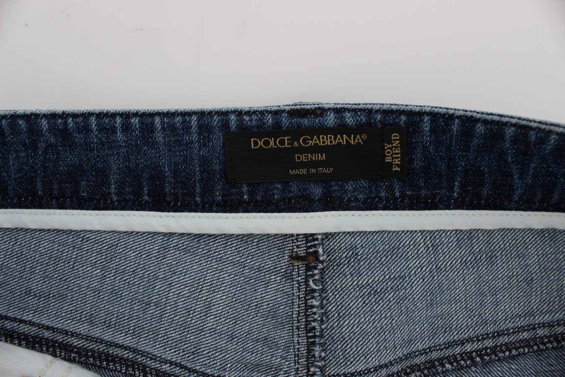 Blue Wash Torn Cotton Boyfriend Fit Jeans