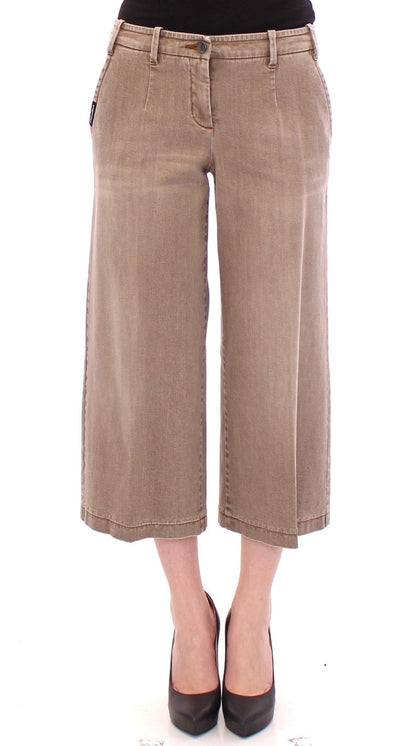 Brown Cotton Cropped Jeans Pants