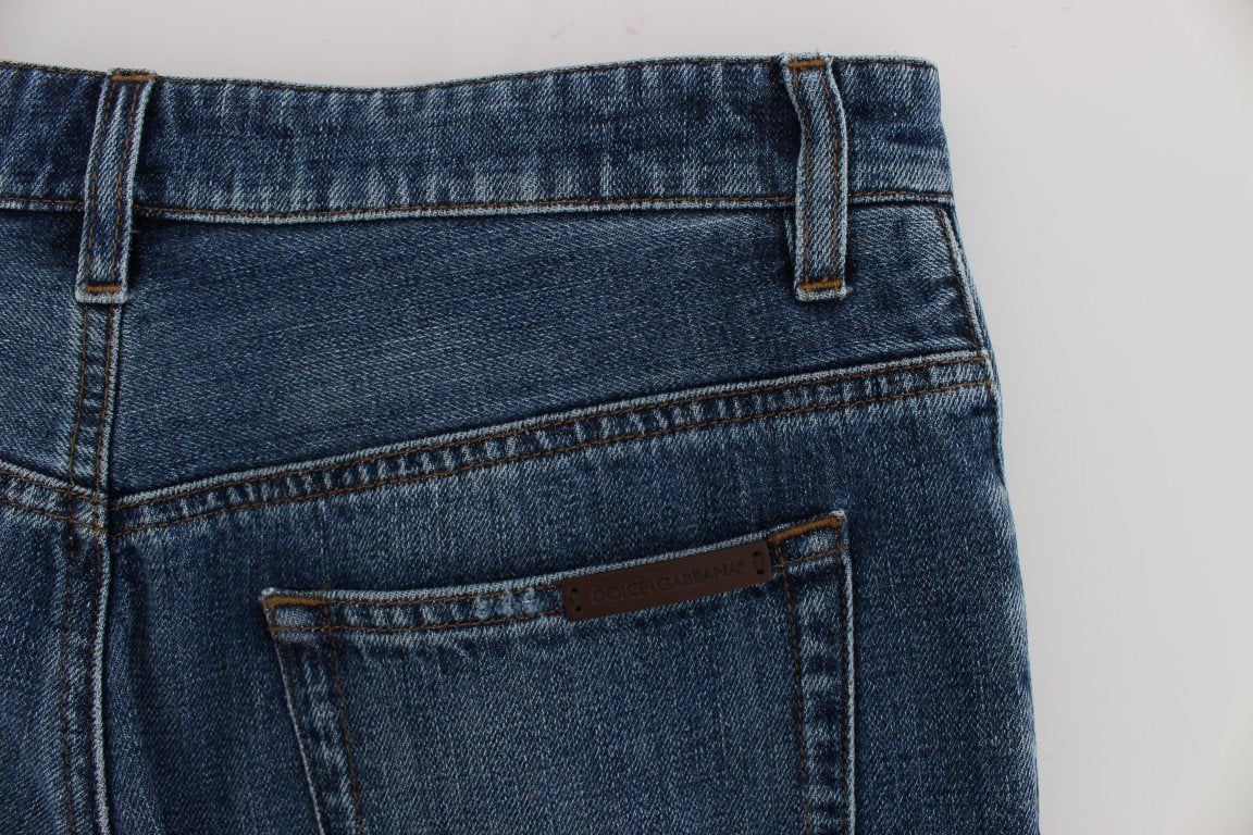 Blue Wash Torn Cotton Boyfriend Fit Jeans