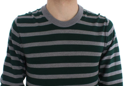 Green Gray Striped Wool Pullover Sweater