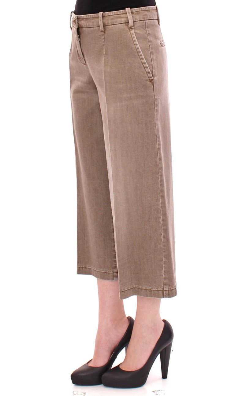 Brown Cotton Cropped Jeans Pants