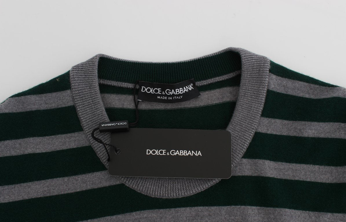 Green Gray Striped Wool Pullover Sweater