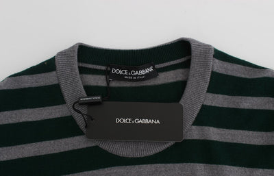 Green Gray Striped Wool Pullover Sweater