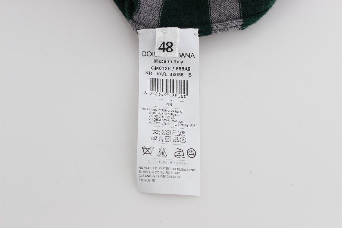 Green Gray Striped Wool Pullover Sweater