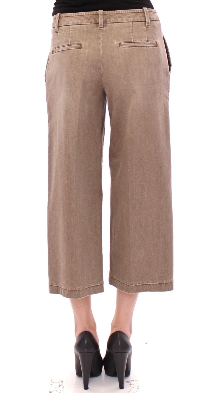 Brown Cotton Cropped Jeans Pants