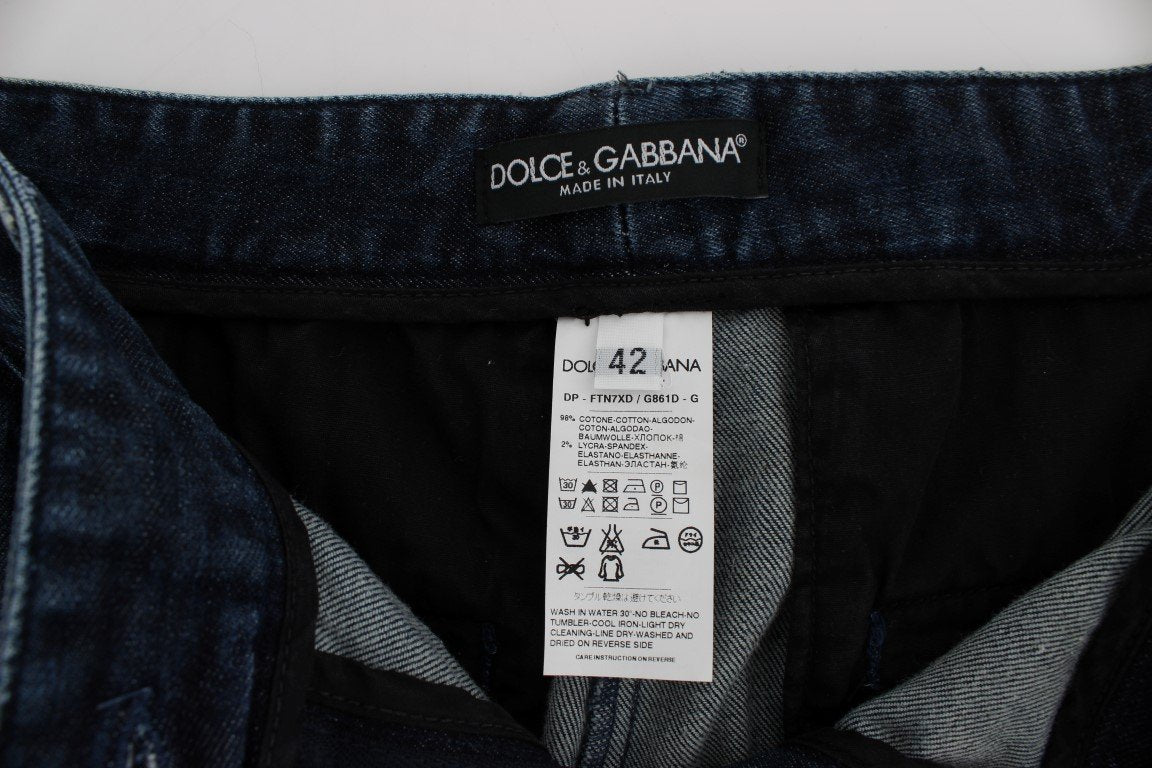 Blue Cotton Stretch Cargo Jeans