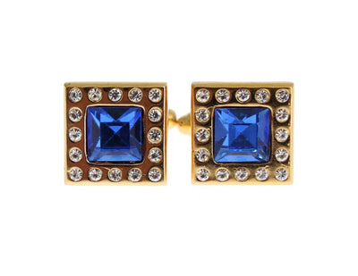 Clear Blue Crystal Gold Brass Cufflinks