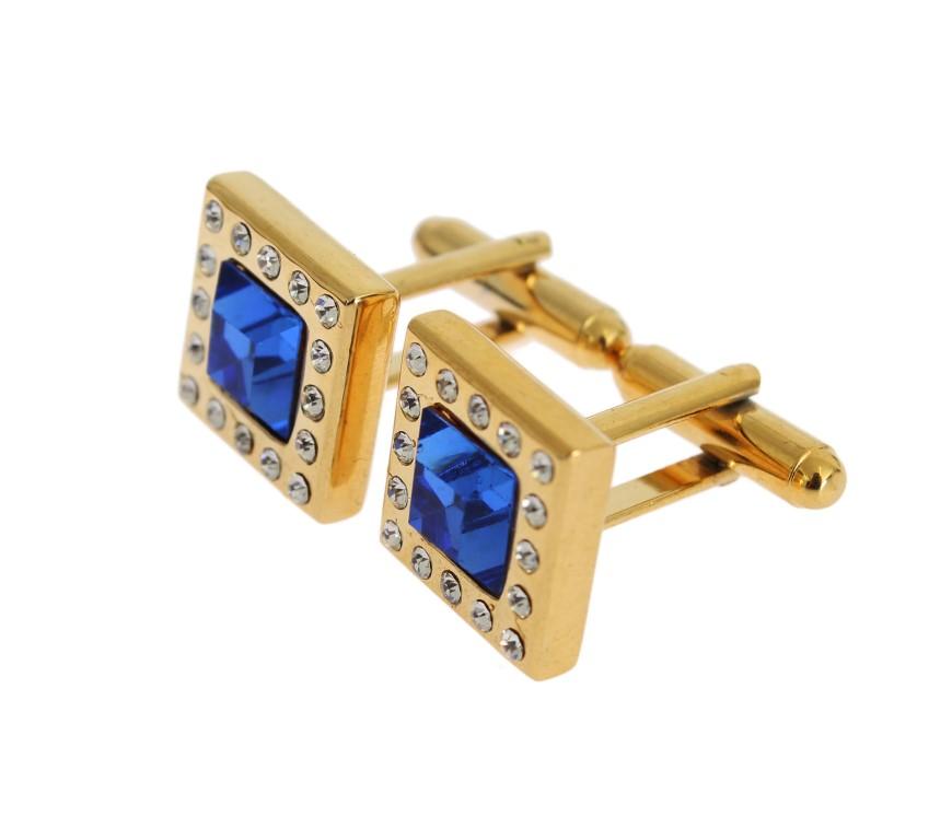 Clear Blue Crystal Gold Brass Cufflinks