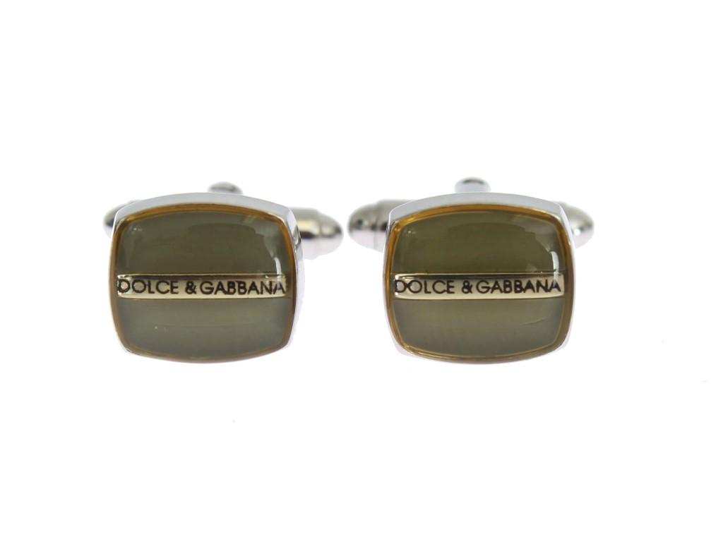 Green Silver Brass Cufflinks