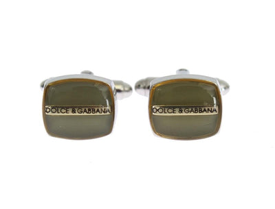 Green Silver Brass Cufflinks