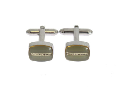 Green Silver Brass Cufflinks