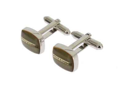Green Silver Brass Cufflinks