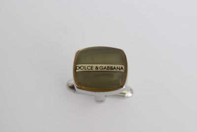 Green Silver Brass Cufflinks