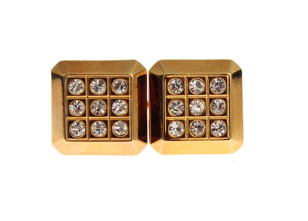 Clear Crystal Gold Brass Cufflinks