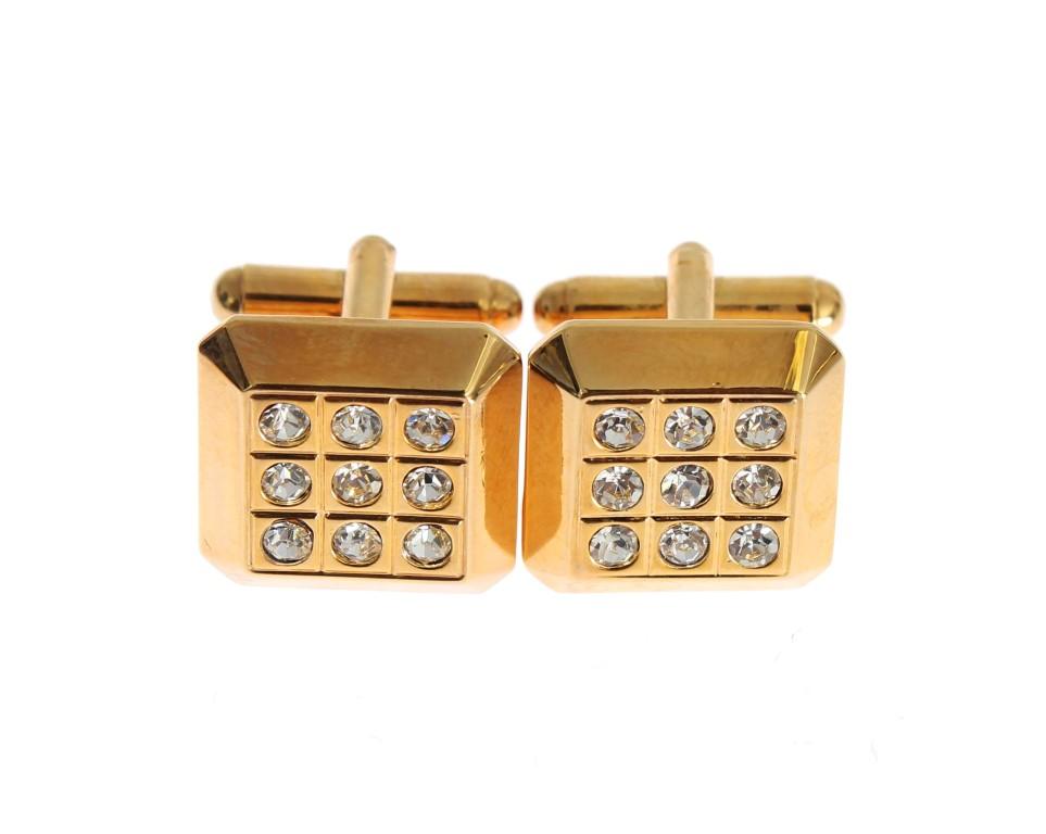 Clear Crystal Gold Brass Cufflinks
