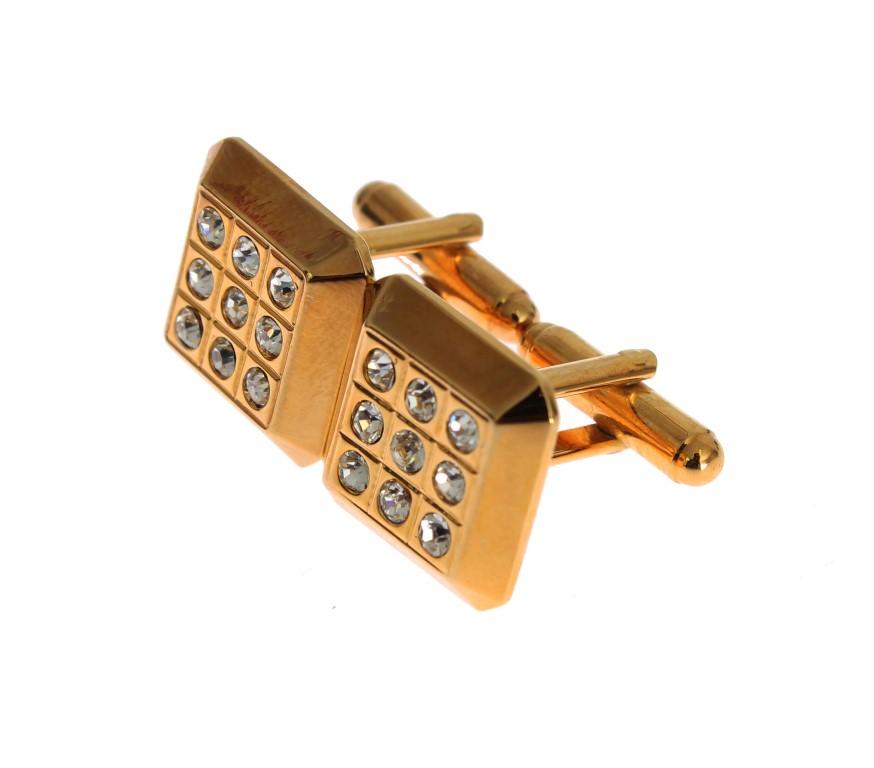 Clear Crystal Gold Brass Cufflinks