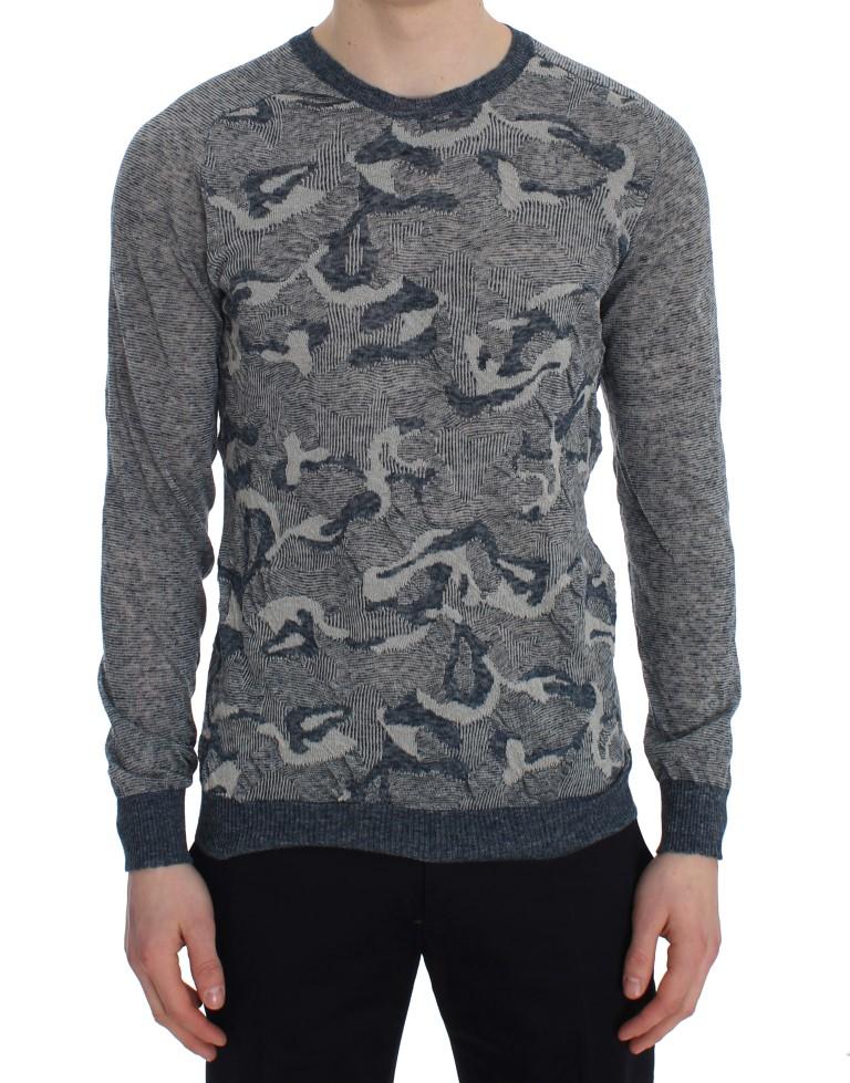 Blue Knitted Crewneck Pullover Sweater