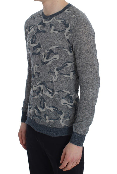 Blue Knitted Crewneck Pullover Sweater