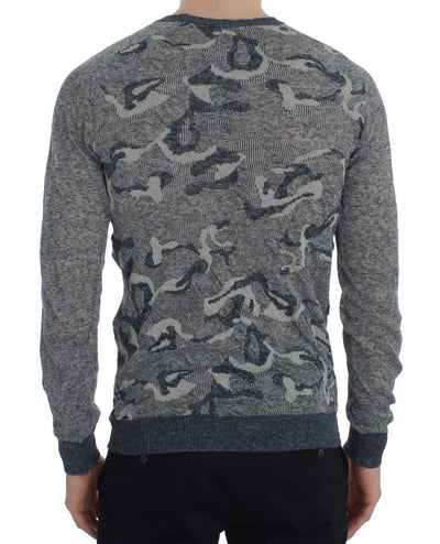 Blue Knitted Crewneck Pullover Sweater