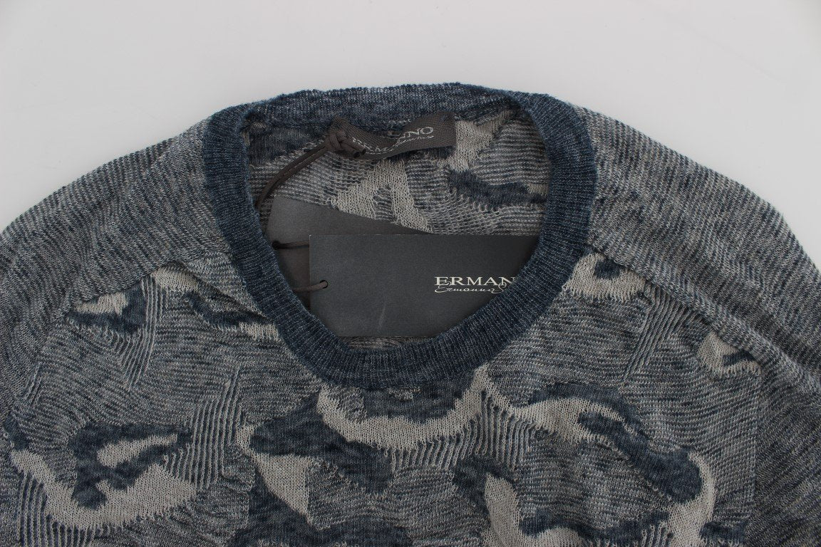 Blue Knitted Crewneck Pullover Sweater